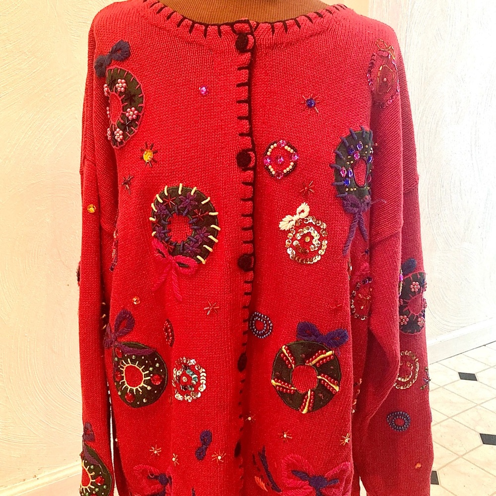 Vintage beaded and embroidered “ugly” Christmas sweater